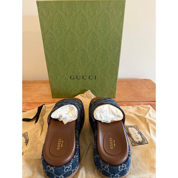 Gucci Monogram GG Denim Slides - NWT - Women's Size 8/38 - Picture 4 of 6